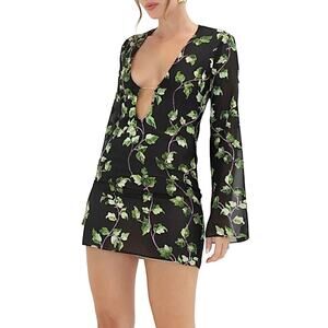 Rumored + Revolve Sterling Mini Dress SMALL Ivy Floral Black Sexy Date Night